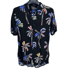 Guess Mens Shirt M Hawaiian Tropical Palm Short Sleeve‎ Button Front Multicolor